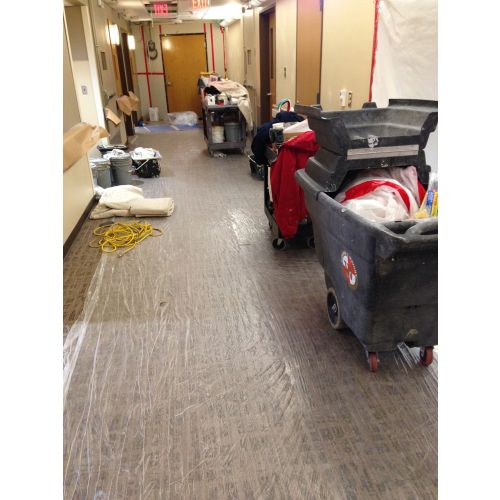Commercial carpet mask in hospital hallway