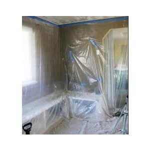 Dust control protection with plastic sheeting